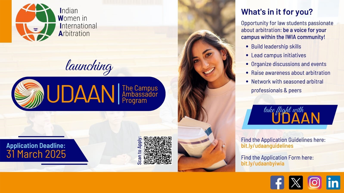IWIA Launches ‘Udaan’ Campus Ambassador Programme to Empower Women in Arbitration flyer