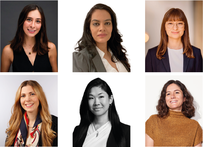 From top left to back right: Alina Aguilar, Manini Brar, Nicole Grohmann, Melissa Hollenders-Brown, Cam Tu Vo Nguyen, and Özge Yazar